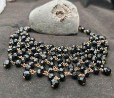 French Jet Black glass mourning cascade bib bead Vintage necklace