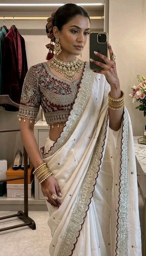 Women cream saree sari - women’s,