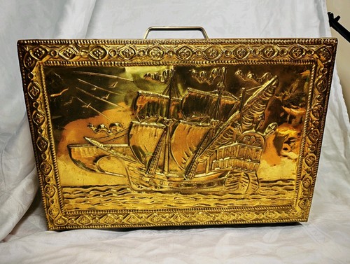 Vintage embossed brass galleon - vintage,
