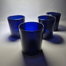  4 Cobalt Blue Tumblers Small Old Fashioned Glasses Italy Vintage 150ml Barware