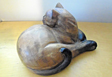 Wood Carved Cat Statue 23 cm long, 18 cm wide and 15 cm high.