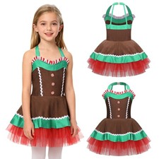Girls Christmas Gingerbread Man Costume Dance Tutu Dress Leotard Party Cosplay