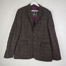 Jack Murphy Moon Tweed Blazer Jacket Wool Brown Purple Check Elbow Patches UK M