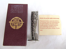 PAST TIMES Victorian Ornate Pewter Posy Bud Vase Place Card Holder Boxed & Card