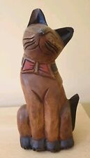 Tall wooden cat with bow tie - damaged ears - 13.3"