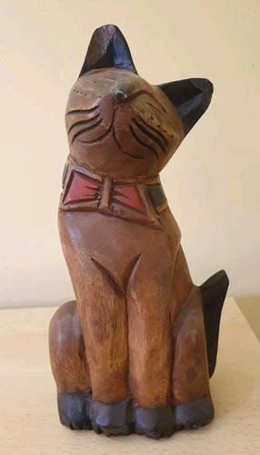 Tall wooden cat with - bow, tie