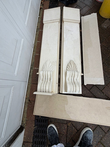 Beige stone fireplace surround - stone,