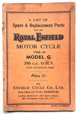 Royal Enfield Model G 350 Spare & Replacement Parts Book. 1946-48 Original Item