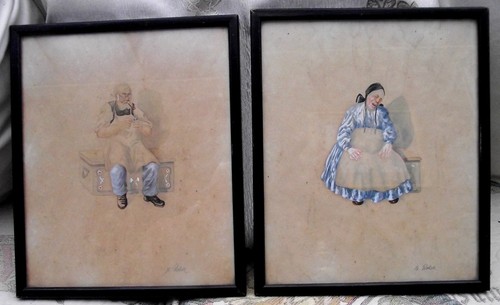 Old couple watercolours - old, h