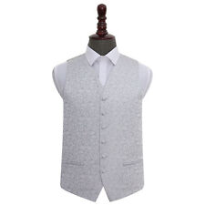 Mens Wedding Waistcoat Woven Swirl Silver Formal Casual Vest All Sizes by DQT