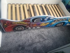 Single Bed Red Race Car Wooden Slats Childrens Bedroom Kids Toddler Furniture