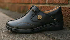 Clarks Womens Leather Flats Loafers Moccasins Black Pumps Slip On Shoes UK5.5 39