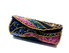 VINTAGE ELEGANT FULLY BEADED LIPSTICK HOLDER/CASE +MIRROR STUD CLOSURE UNUSED