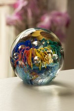 Multi Coloured Flower Fountain Bubble Sphere Hand Blown Glass Paperweight