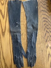 VINTAGE Long Elbow Length Leather GLOVES, Open Wrist Buttons Hole, Size 6.25