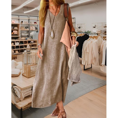 Cotton sleeveless dress linen - sleeveless,