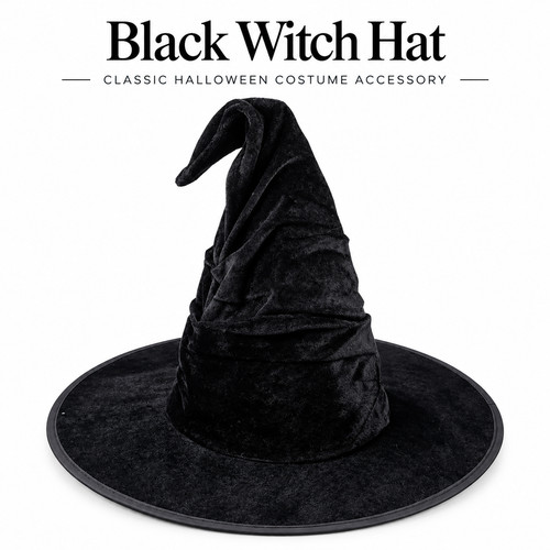 Black velvet witch hat - black,
