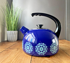 VINTAGE MID CENTURY 60'S FLOWER POWER SNOWFLAKE ENAMEL STOVE TOP KETTLE COPCO ?