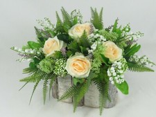 Table arrangement in Wooden pot all Round Artificial/Silk flowers FREE P&P