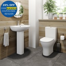 Modern Bathroom Cloakroom Suite Close Coupled Toilet Basin Sink Full Pedestal