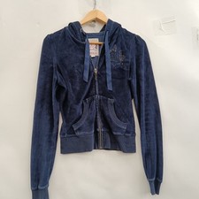 Lipsy Limited Navy Blue Velour Hooded Diamante Top Full Zip Women's UK8-Preloved