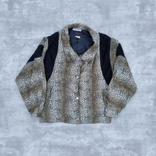 Vintage Leopard Animal Print Abstract Fleece Jacket Womans Medium