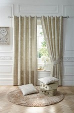 Bargain Price Eyelet Curtains Nostalgia Script Natural CLEARANCE