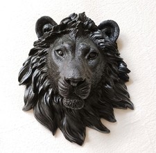 Faux Lion Head 3D Wall Mount Hanging sculpture black - Modern Home Decor by DWK