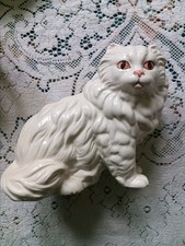 Large Vintage Coopercraft Hand Painted White Porcelain Persian Cat 