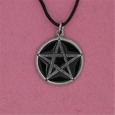 ENGLISH PEWTER - BLACK PENTAGRAM - PENDANT NECKLACE PAGAN DRUID WICCAN
