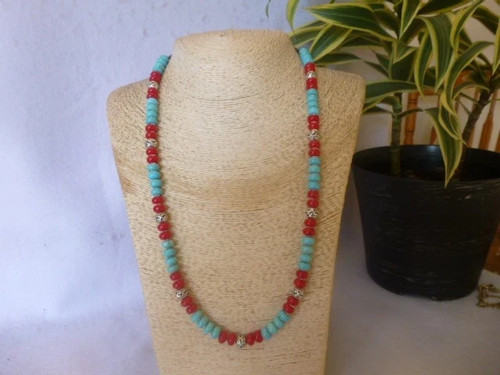 Turquoise coral and silver - and,