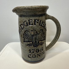 Vintage Rustic Salt Glazed Stoneware Pitcher jug Ridgefield 1708 conn