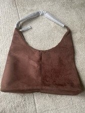 Faux Suede Slouch Shoulder Bags Brown