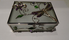 Leonardo Glass Trinket Jewellery Box With Dragonfly And Flower Diamante