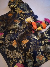 Blouse :Indian Celebrati Cut Silk Navy Blue Multi  Brocade Saree Blouse 5R