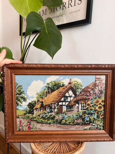Vintage framed needlepoint - vintage,