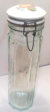 Vintage italian Glass Jar Canister Pasta Spaghetti clip ceramic  Lid 13" Tall