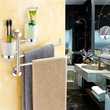 Chrome Wall Mounted Towel Holder Shelf Bathroom Storage Rack Rail Bar Stand