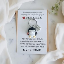 Positive Penguin Pocket Hug Keychain and Quote Card Gift Keepsake Handmade UK