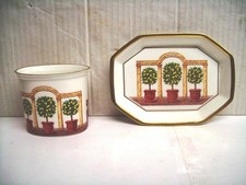 HALCYON DAYS. Small Pot and Octagonal Trinket Tray/Dish. Lemon Trees Decoration