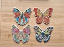 Handmade Butterfly Diamond Art Coasters – Set of 4 – Sparkly Rhinestone Drink...