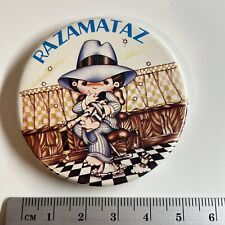 Vintage collectible Pin Badge Razamataz Gangster sat in Barbers Chair ?