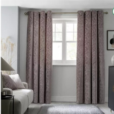 Save 50% - Habitat Velvet Geo Jacquard Curtains - Natural - 168cm x 229cm