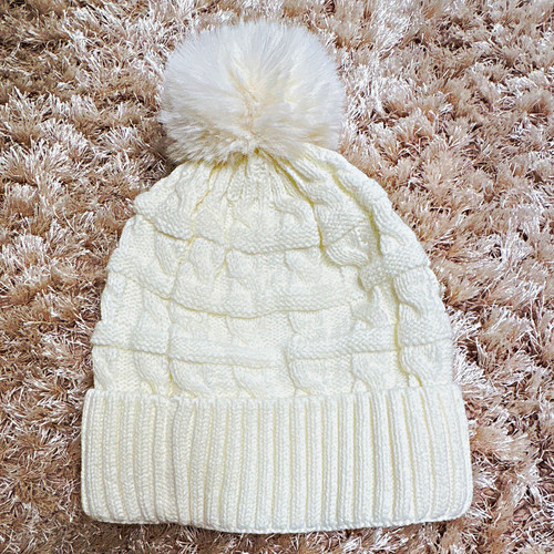 Women ivory knit bobble - ivory,