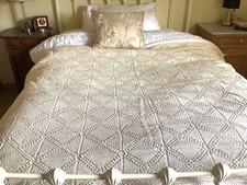 Vintage Hand Crocheted Cream Cotton Bedspread Throw 145x200cms use either way