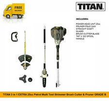 TITAN 3 in 1 EXTRA 25cc Petrol Multi Tool Strimmer Brush Cutter & Pruner