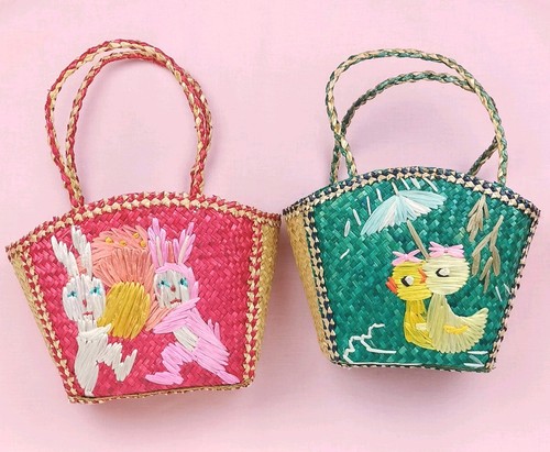 Vintage easter woven basket - woven,