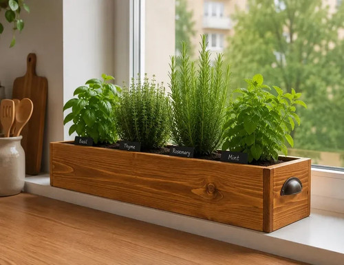 Wooden herb box planter - box,