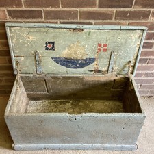 Antique Painted Captains Chest Trunk with Ship Painting Inside