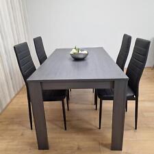 Dining Table and 4 Chairs Black Dark Grey Leather Chairs Wood Dining Set